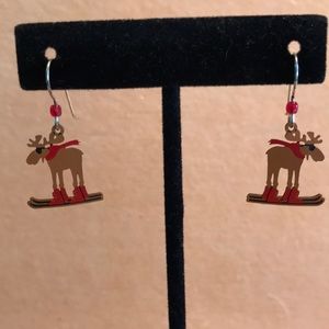 Cute snowboarding moose earrings
